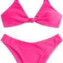ZAFUL Women's Tie Knot Front Spaghetti Strap High Cut Bikini Set Swimsuit Medium