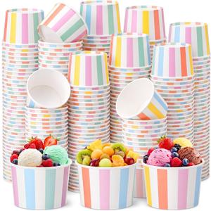 Eaasty 1000 Pcs 6 oz Ice Cream Cups Disposable Paper Dessert Bowls Bulk Mini Sundae Bowls for Hot and Cold Food Frozen Dessert Yogurt Cups for Ice Cream, Yogurt Gelato(Pastel,Stripes)