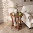 2-Tier Solid Wood Round End Table Set of 2, Sofa Couch Table with Storage