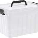 Kekow 6 L Clear Storage Box, Plastic Storage Latch Box with Black Handle, 4-Pack