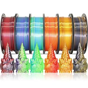 MIKA3D 5 Spools Bicolor Dual Color 1.75mm 3D Printer Filament Bundle, 3D Printing Silk PLA, Silk Black-Red/Purple-Green/Blue-Green/Red-Gold/Gold-Copper/Black-Orange, 3D Printing PLA 250g X 6 Spools