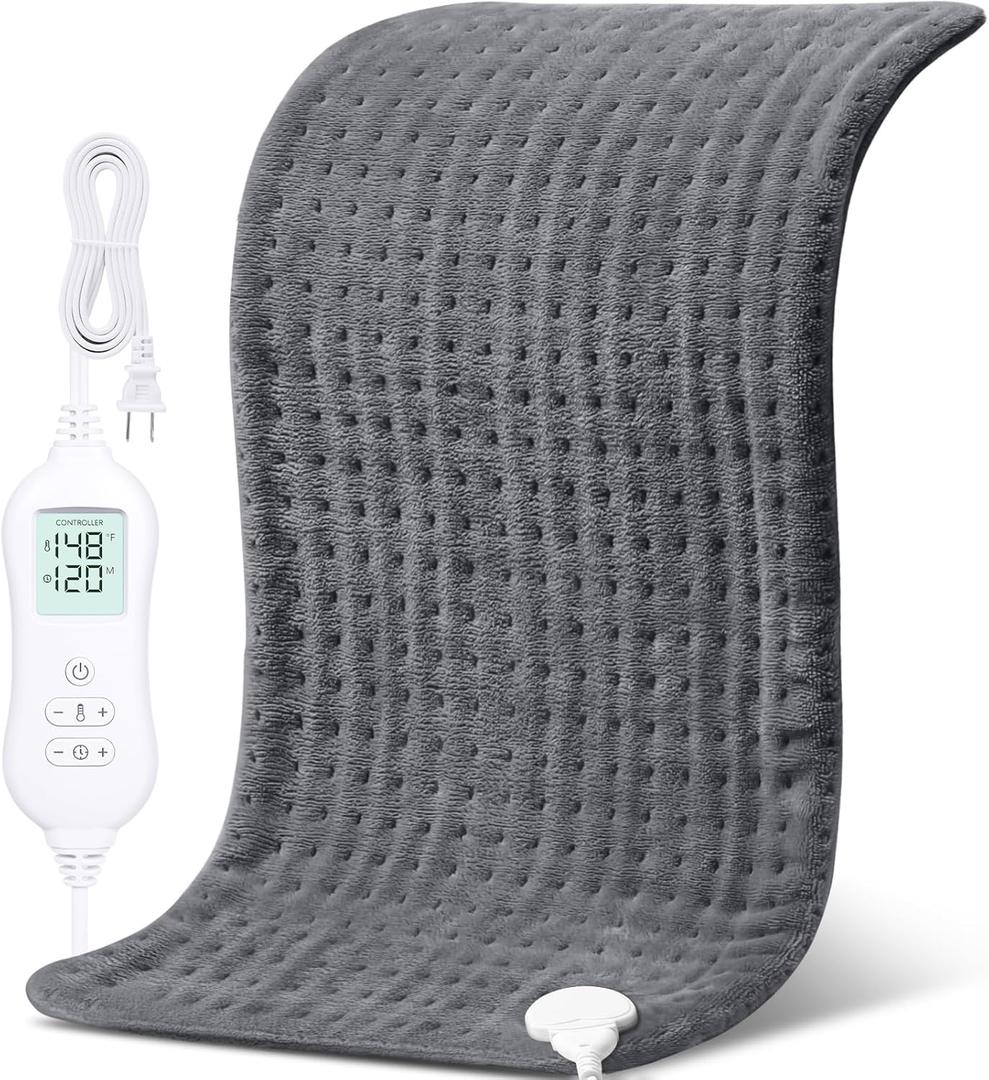 NOWWISH Heating Pad for Back Pain & Cramps Relief, Moist Heat Pad for Neck & Shoulder, Auto Shut Off, Machine Washable, Gifts for Women, 17"x33" Gray (17" x 33")