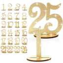 Glitter Table Numbers 1-25 Wooden Table Numbers for Wedding Reception Standing Seat Place Cards with Holder Base for Wedding Party Event Catering Receptions Banquets(Gold)