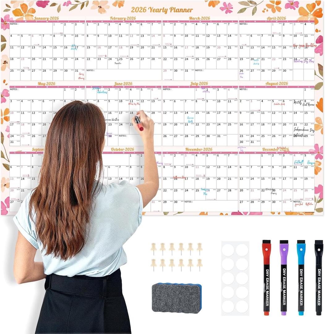 EYROZILL 2026-2027 Full Year Wall Calendar 48"x32", Large Paper Folded Calendar for School Office Business (Feb 2026 - Dec 2027)