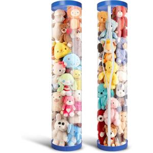 2 Pack Stuffed Animal Storage Tube - Clear 60 inch Large Vertical Toy Organizer, PET Transparent Display Holder for Plushies, Kids Stuffed Animals Zoo for Playroom, Living Room, Bedroom (Sky Blue)