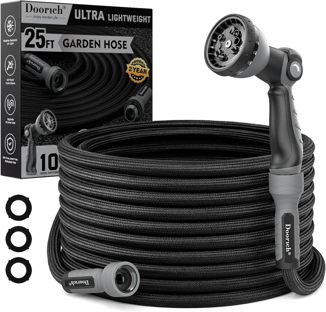 Garden Hose, 25FT Ultra Lightweight Water Hose with Spray Nozzle