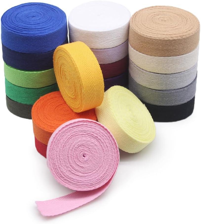 SEMINI 3/4'' Wide 21 Mixed Color 42 Yards Twill Cotton Ribbon Herringbone Bias Tape Natural Webbing Tape for Sewing Binding Gift Wrapping DIY Crafts Sewing Home Decoration (3/4inch(2cm))