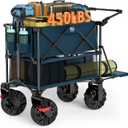 TIMBER RIDGE Push & Pull Double Decker Wagon, 400L Large Capacity Heavy Duty & 450lb Load, Collapsible Cart with All-Terrain Wheels & Brakes, 54 Extended Foldable for Sports, Beach, Camping, Blue