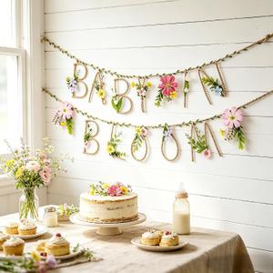 Baby in Bloom Banner, for Baby Shower decorations, Wildflower Butterflies Baby Shower Garland, Boho Floral Welcome Baby Garland Decor, Flowers Theme Paper Bunting for Mommy to Be Party