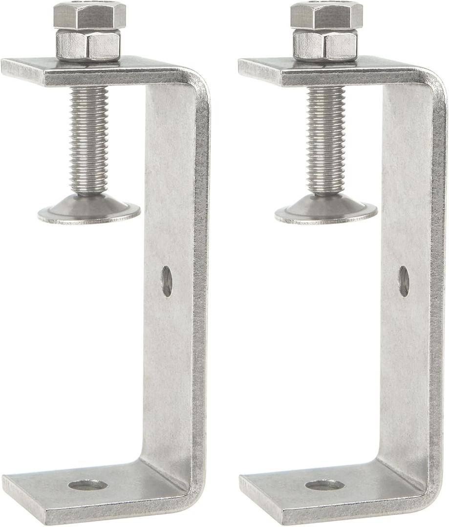 Stainless Steel C Clamps 3.8In for Mounting, Heavy Duty Metal U Clamp for Metal Working Small Desk Clamp with Stable Wide Jaw Opening & Protective Pads/I-Beam Design (2pcs)