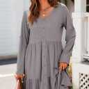 Dokotoo Fall Dresses for Women 2025 V Neck Button Up Long Sleeve Empire Waist Ruffle Tiered Mini Dress with Pockets (Gray, L)