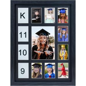 FramePro School Years Picture Frame K-12 Day Graduation Photo Collage Black Frame with Mat, Displays One 5x7 Photo and Twelve 2.5x3.5 Pictures