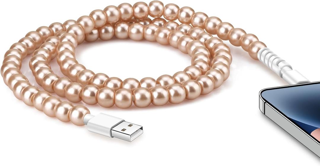 SAMONPOW for iPhone Charger Cord 60W Fast Charging Cable 3.3FT Cute Beaded Phone Charger Cord USB A Charging Cable for iPhone 14 13 12 11 Pro Max XR XS X 8 7 6 Plus and More, Champagne Gold Color