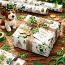 3 x Merture Reversible St. Patrick's Wrapping Paper - 17 Inch x 33 Feet - Lucky Dogs with Hats & Four-leaf Clovers for Holiday (17in x 32.8ft(46.5 sqft))