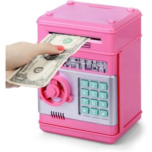 Refasy Piggy Bank Cash Coin Can ATM Bank Electronic Coin Money Bank for Kids Age 3-12, Money Savings Box Mini ATM Coin Bank Toys Gifts for 3 4 5 6 7 8 9 10 11 12 Year Old Boys Girls (Pink)