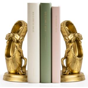 Bookends for Shelves, Ballet Slipper Decorative Bookends - Book Ends with Anti-Slip Pad for Book Lovers Dancers Heavy Book Holder for Home Office Decor (Gold)
