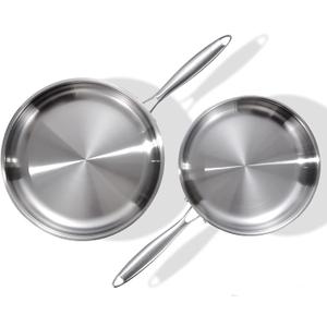 DELARLO Tri-Ply Stainless Steel Pan, 18/10 Frying Pan, Oven Safe Up to 600F, Nontoxic Cookware, Compatible with All Cooktops Skillet, Durable, Fast Even Heat Fry Pan,9+11 inch Pan