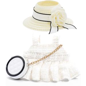 Clothes for 17cm Dolls, Luxury Chic Style Set High-End Fashion Outfit 3 Piece Set Including a Hat,Clothes and Bag with Premium Dolls Accessories for Play & Display (White) - No Logo