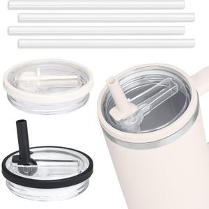 2 Pack 40 oz Tumbler Flip Straw Leak Proof Lid Replacement Fit for Stanley Quencher,40 oz Tumbler Lid Replacement for Stanley Cup,No Spill Proof Straw Cover for Stanley Cup Accessories (Cream White and Black)