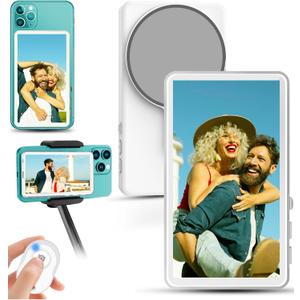 Phone Vlog Selfie Monitor Screen for Media Content Creators, 4K Wireless Back Camera Monitor Screen for iPhone & Android,Bluetooth Remote Rear Camera for Selfie Vlog Live Stream TikTok,White