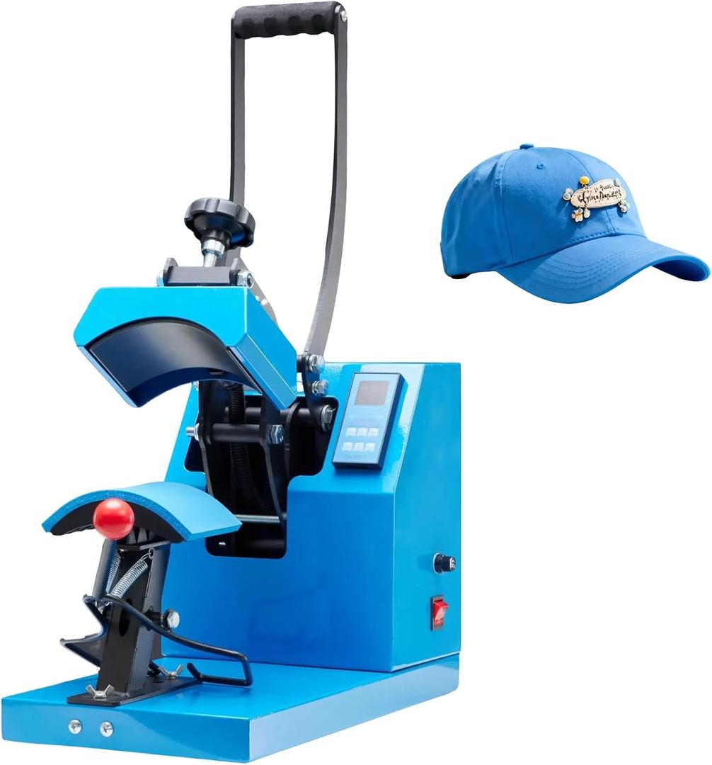 NEWBULIG Hat Heat Press Machine, Heat Mathines for Pressing Cats with Precise Temp Control, 3.2"x5.5" Heating Plate for Baseball Caps, Beanies and Custom Designs, Includes Memory Mode & Safety Base (Blue)