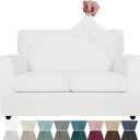 ZNSAYOTX Luxury Velvet Sofa Cover 3 Piece (57"-70") Stretch Loveseat Covers for 2 Cushion Couch Thick Soft Couch Slipcover with Non Slip Strap, Dog Pet Friendly Nice Furniture Protector (White)