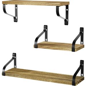 Love-KANKEI Floating Shelves Wall Mounted Set of 3, Rustic Wood Wall Storage Shelves for Bedroom, Living Room, Bathroom, Kitchen, Office and More Carbonized Black
