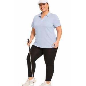 Gyrans Plus Size Polo Shirts for Women Short Sleeve Golf Shirts V Neck Loose Fit Tennis Shirts QuickDrying Workout Tops Light Grey, 2XL
