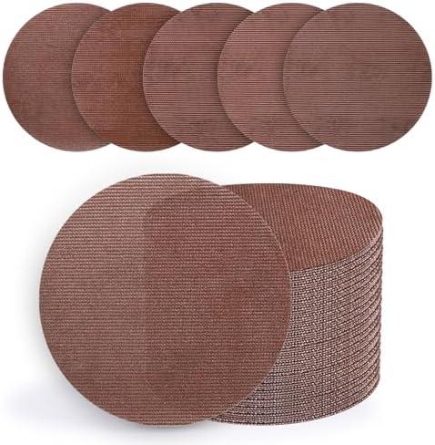 KQCXIK 5 Inch Premium Mesh Sanding Discs 50 PCS, 80/120/180/240/320 Grit, Dust Free Hook and Loop Round Anti-Clogging Sandpaper Disc for Random Orbital Sander