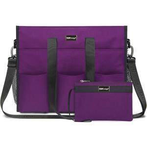 TOPDesign Utility Water Resistant Tote Bag with 22 Pockets, Top Zipper Closure & Thick Bottom Support, for Working Women