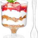 5 oz Mini Dessert Cups with Spoons, 40 Pack Small Dessert Cups Plastic Footed Glasses for Serving Trifles, Appetizers, Puddings, Mousse, Parfait