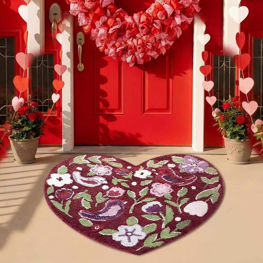 Valentine Bathroom Rug Heart Love Bird Valentines Door Mat 30 x 30 Inch Vintage Valentine Bath Decor Non Slip Welcome Floor Door Mat Casual, Low Pile, Kitchen Indoor Outdoor Home Bedroom Decoration