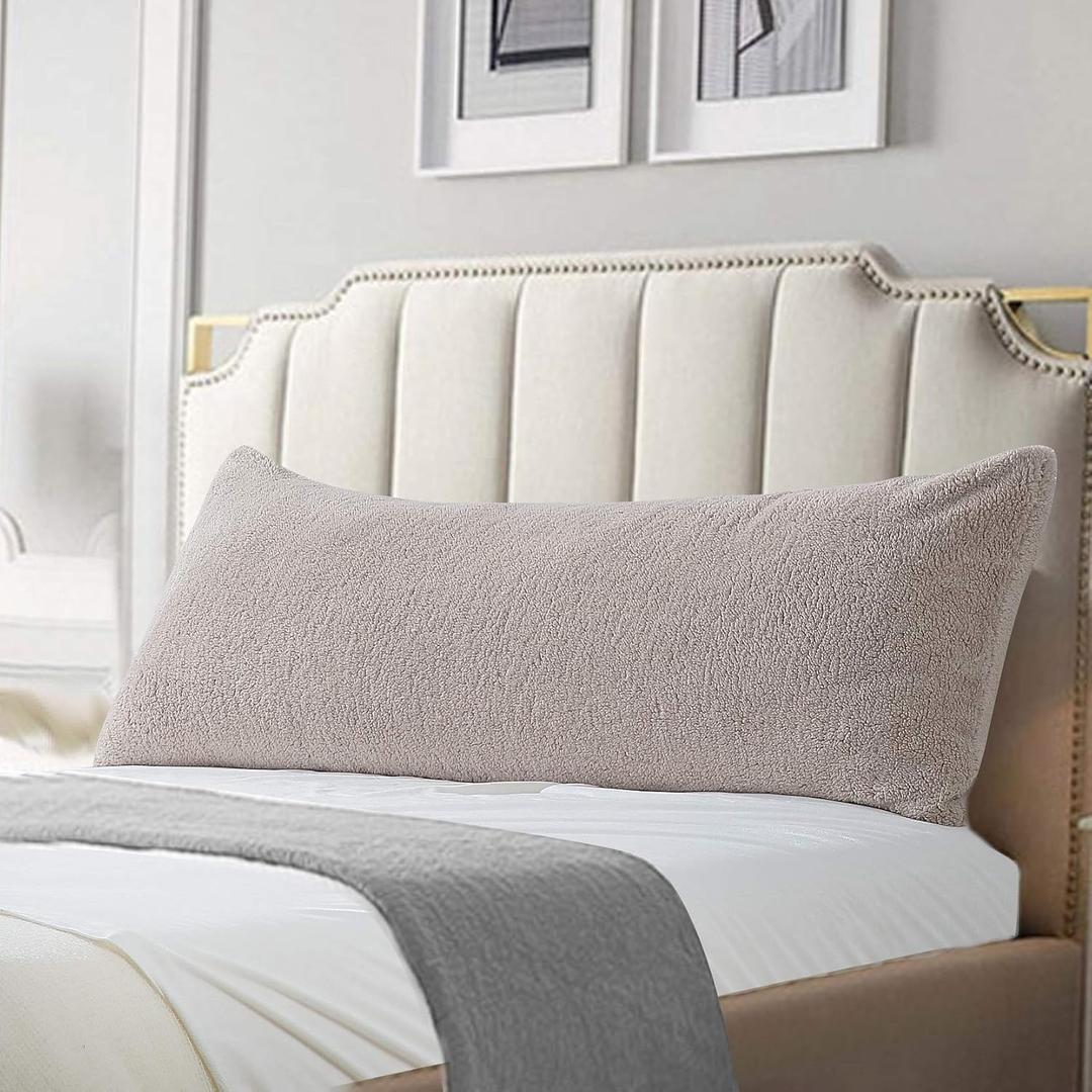Reafort Ultra Soft Sherpa Body Pillow Cover/Case with Zipper Closure   (21"x54" Body Pillow Cover, Taupe) 