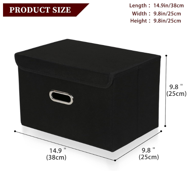 STOREONE Fabric Storage Cube Bin Foldable Organizer Container Collapsible Basket with Lids and Metal Handles, for Home, Bedroom, Closet (Black, 1 Pack)