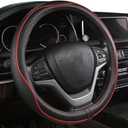 Car Steering Wheel Cover with Black and Red Trim, Leather-Like Material, Universal Fit, Water Resistance