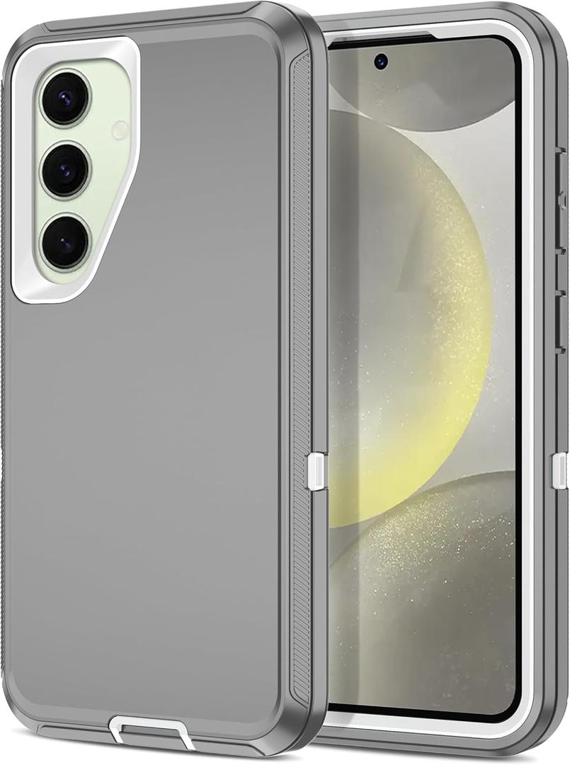 I-HONVA for Samsung Galaxy S24 Plus Case,Galaxy S25 Plus Case Shockproof Dust/Drop Proof 3-Layer Full Body Protection [Without Screen Protector] Rugged Heavy Duty Cover,Grey/White