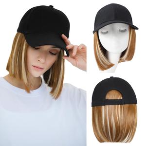 FORCUTEU Hat Wigs for Women Baseball Cap with Hair Extensions Short Straight Bob Hairstyle Caps with Hair Attached Adjustable Baseball Cap Wig for Daily Party(12inch)