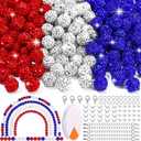 Dowarm 255PCS 10mm Rhinestone Beads for Baseball Rhinestone Necklace Bracelet Jewelry Making, Round Polymer Clay Beads for Crafts Beaded Pens, DIY Shamballa Pave Disco Diamond Bead, White|Red|Blue