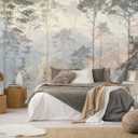 Toolhom Hazy Forest Wall Mural, Abstract Nature Landscape Wallpaper, Background Wall Decoration Patterns Non-self-Adhesive, Size: 149" x 96"