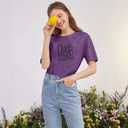 Teacher Woman T-Shirt Teach be Kind Teacher Summer Autumn Flowers Casual Short Sleeve T-Shirt (Purple, S)
