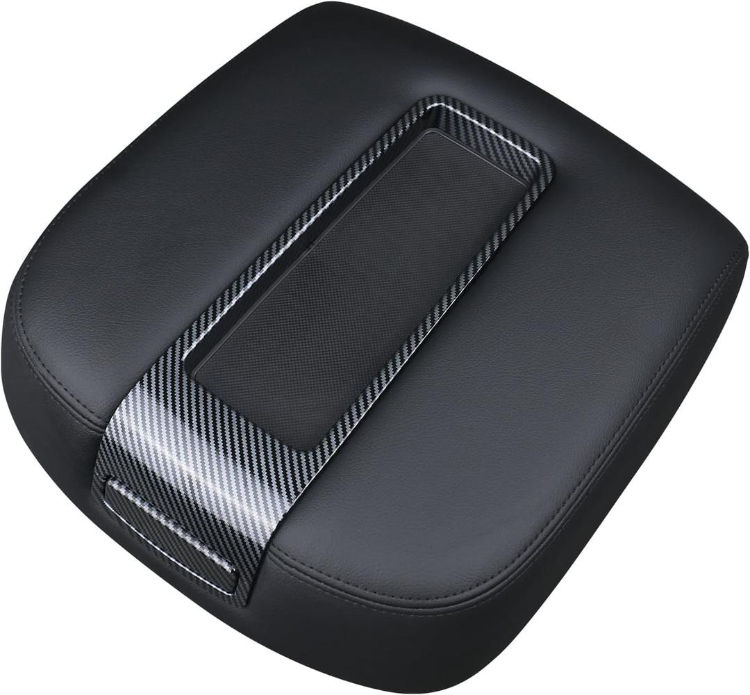 Floor Center Console Armrest Lid Assembly Carbon Fiber Black Compatible with 2007-2014 Chevrolet Chevy Avalanche Silverado Suburban Tahoe GMC Sierra Yukon XL Replaces 15217111