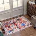 Pink/Beige Floral Rug for Entryway, 2X3 Washable Kitchen Mat Ultra-Thin Soft, Non-Slip Indoor Door Carpet Stain Resistant Boho Small Low-Pile Throw for Bathroom Bedroom (Beige/Pink Garden, 2 x 3)