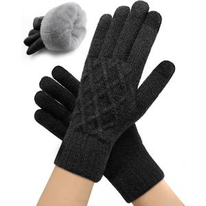 Winter Gloves for Women Men  Warm Touchscreen Knit, Thermal Wool Lining Cold Weather Gloves for Driving Texting (Black)