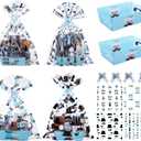 Gueevin 24 Sets Happy Father's Day Empty Gift Baskets, 24 Cardboard Market Trays to Fill 24 Cellophane Bags 24 Blue Pull Bows, DIY Gift Wrapping for Father's Day Birthday Party, 3 count
