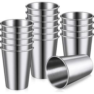 Baderke 16 Pack Stainless Steel Cups for Kids and Adult Pint Cup Tumbler Metal Cups Stackable Cup Shatterproof Metal Drinking Glasses for Travel Outdoor Camping (12 oz/ 350 ml)