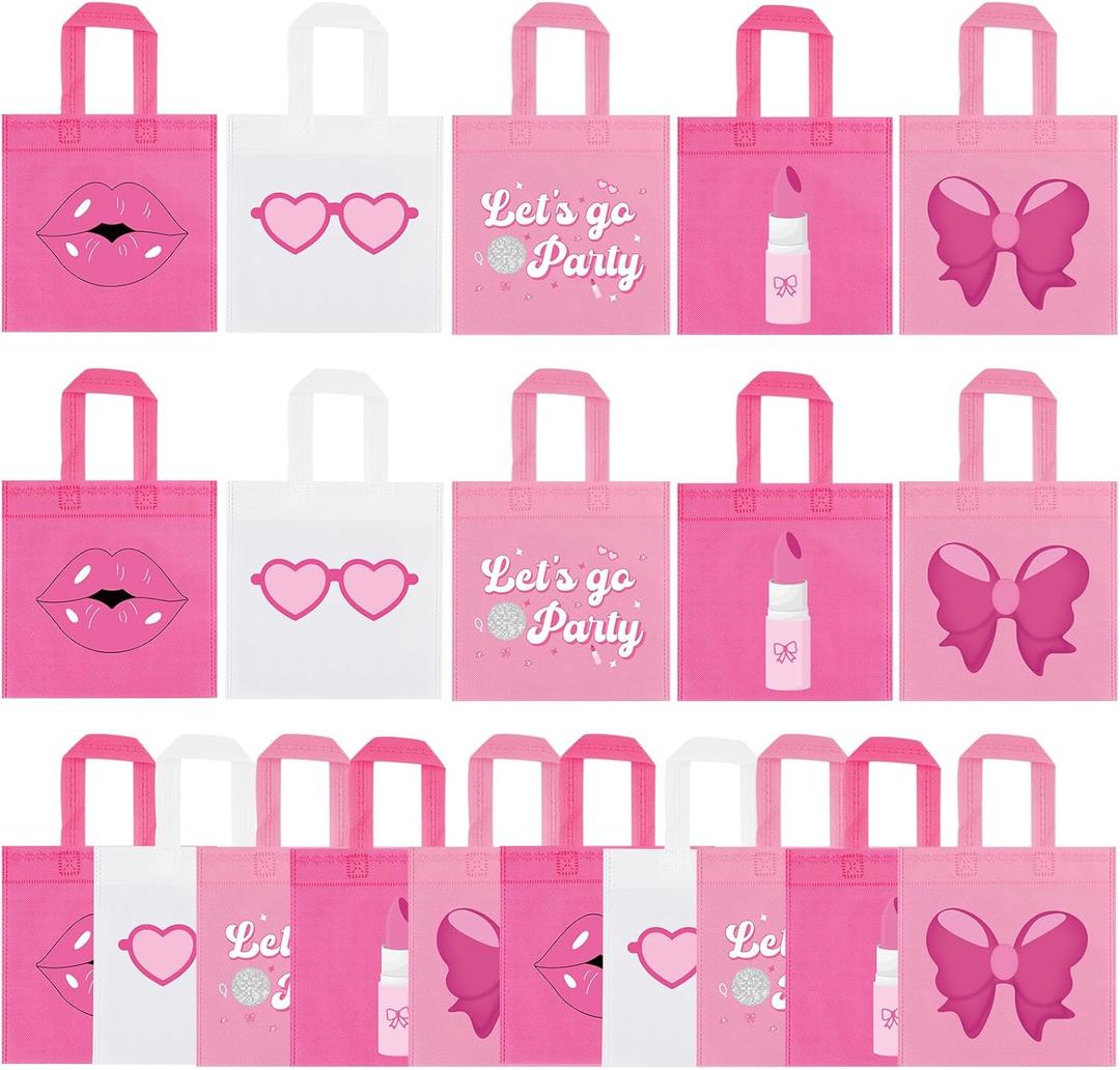 FHzytg 20Pcs Pink Girl Party Favor Bags, Hot Pink Princess Party Candy Bags Gift Bags Pink Theme Party Treat Goodie Bags for Princess Birthday Baby Shower Bachelorette Party Decorations