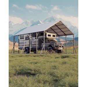 Garvee 20x25 ft Metal Carport Kit, 120 Steep-Pitch Vertical Roof for Snow Shedding, 173" High-Clearance RV & Tractor Shelter, Heavy-Duty 2 Cars Car Port with Reinforced Frame (White1)