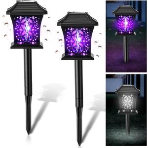 2 Pack Solar Bug Zapper Outdoor Mosquito Repellent with 365nm UV Light, 2 Light Modes & 4 Installation Ways, Waterproof Fly Zapper Lamp for Moths,Gnats,Flies Indoor Patio Garden(Fashion)