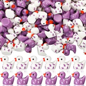 Foilswirl 200 Pcs Purple Ribbon Resin Ducks Bulk Domestic Violence Awareness Ducks Overdose Alzheimers Pancreatic Cancer Awareness Item for Public Charity Activities Supplies Event