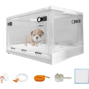 Oxygen for Dogs Chamber with Wheels, 89L Folding Puppy Incubator, Large Breathable Visible Dog Oxygen Chamber with Pet Bed Mat Care Accessories, White, 89L
